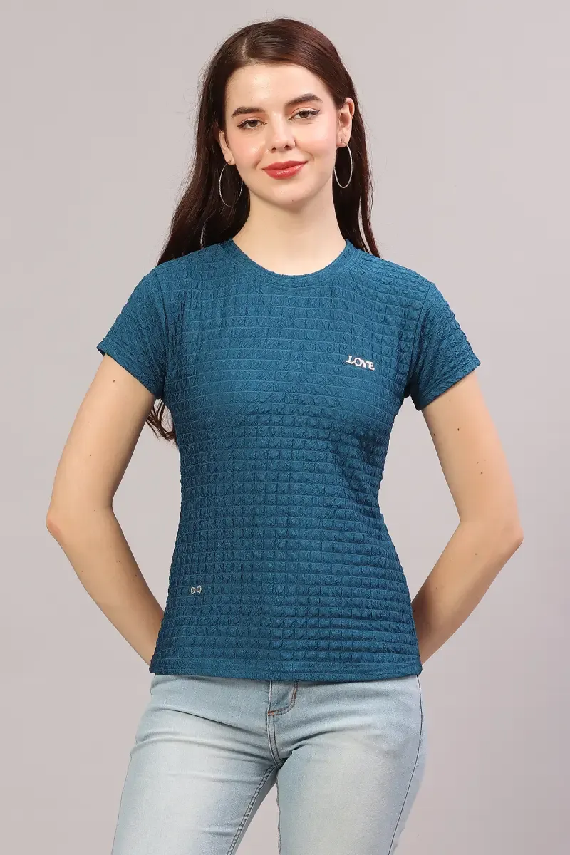Cotton Lycra Self Design T-Shirt for Women 018820XLTEA