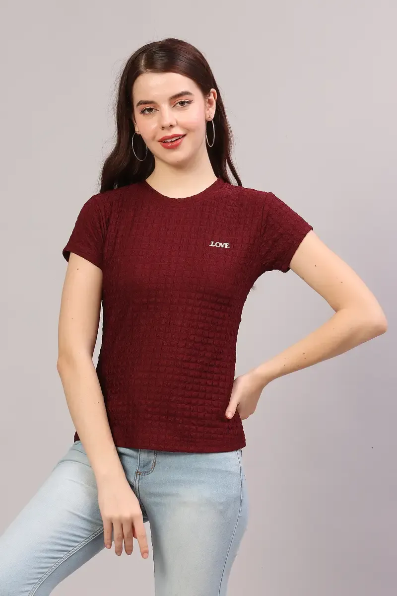 Cotton Lycra Self Design T-Shirt for Women 018820LMAR