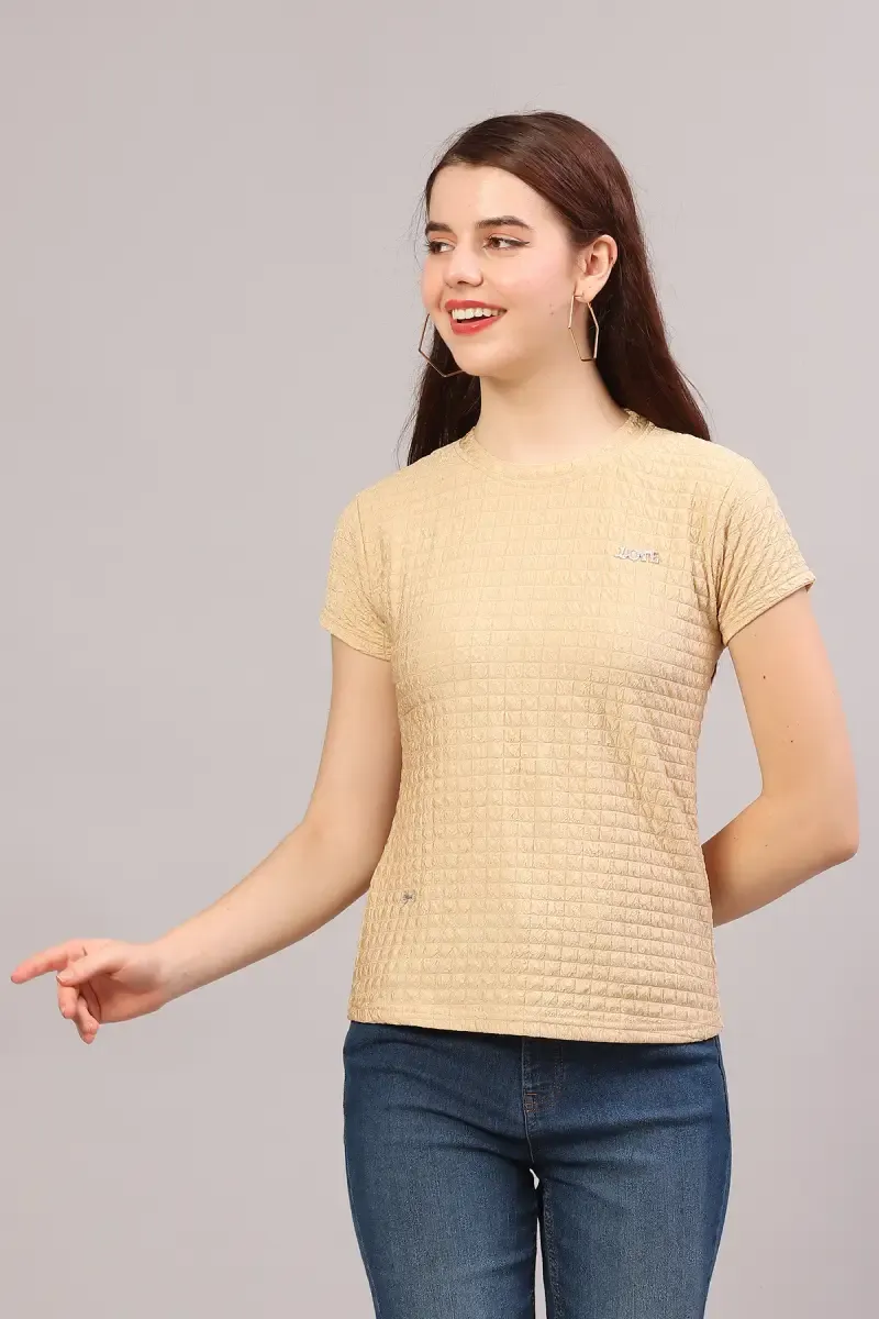 Cotton Lycra Self Design T-Shirt for Women 018820XXLSAN