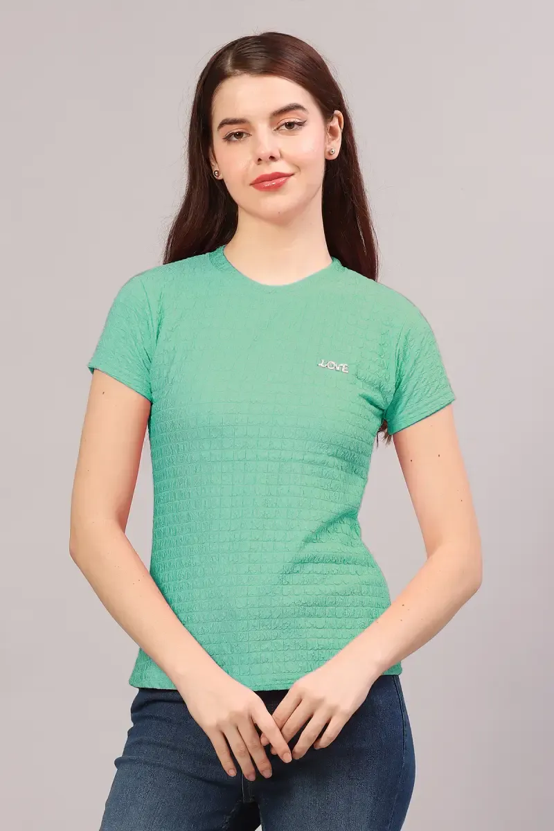 Cotton Lycra Self Design T-Shirt for Women 018820LGRE