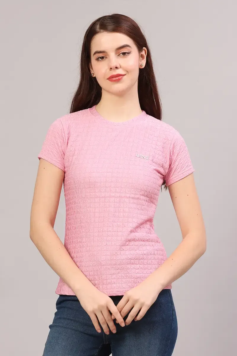 Cotton Lycra Self Design T-Shirt for Women 018820XLPIN