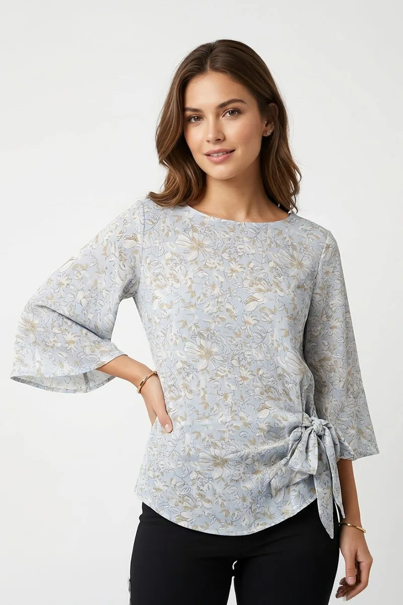 Georgette Botanical Printed Top for Women 018827XLGRE2