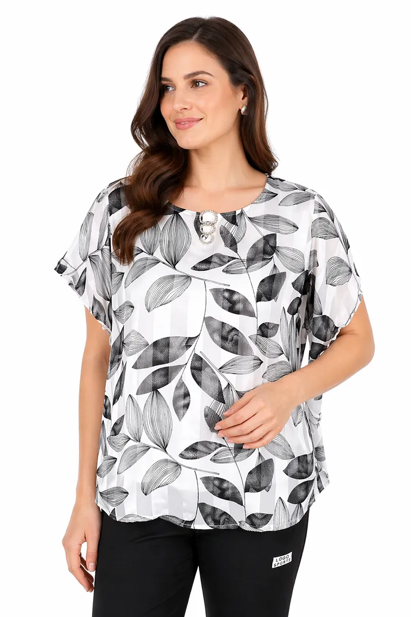 Georgette Botanical Printed Top for Women 018828XLWHI