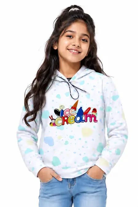 Lycra Printed Casual Hoodie for Girls
