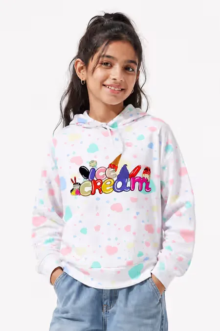 Lycra Printed Casual Hoodie for Girls