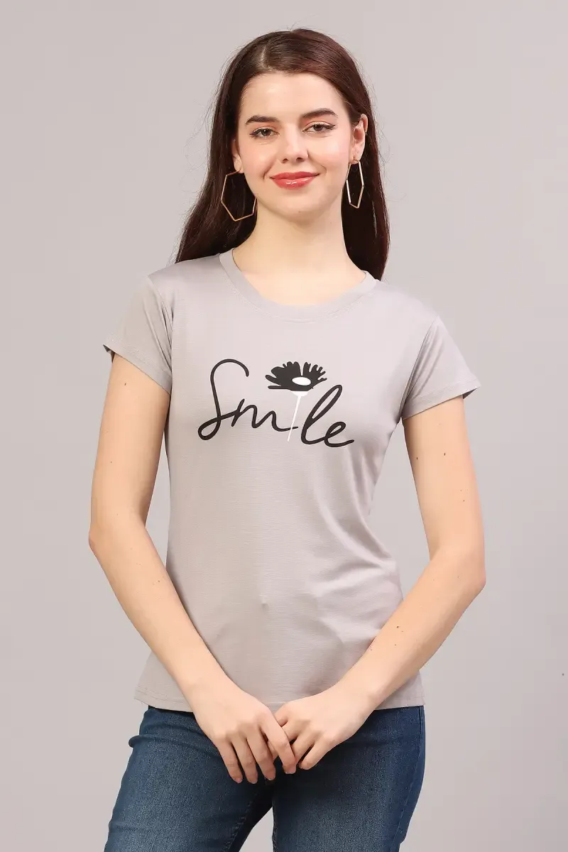 Cotton Lycra Typographic Printed T-Shirt for Women