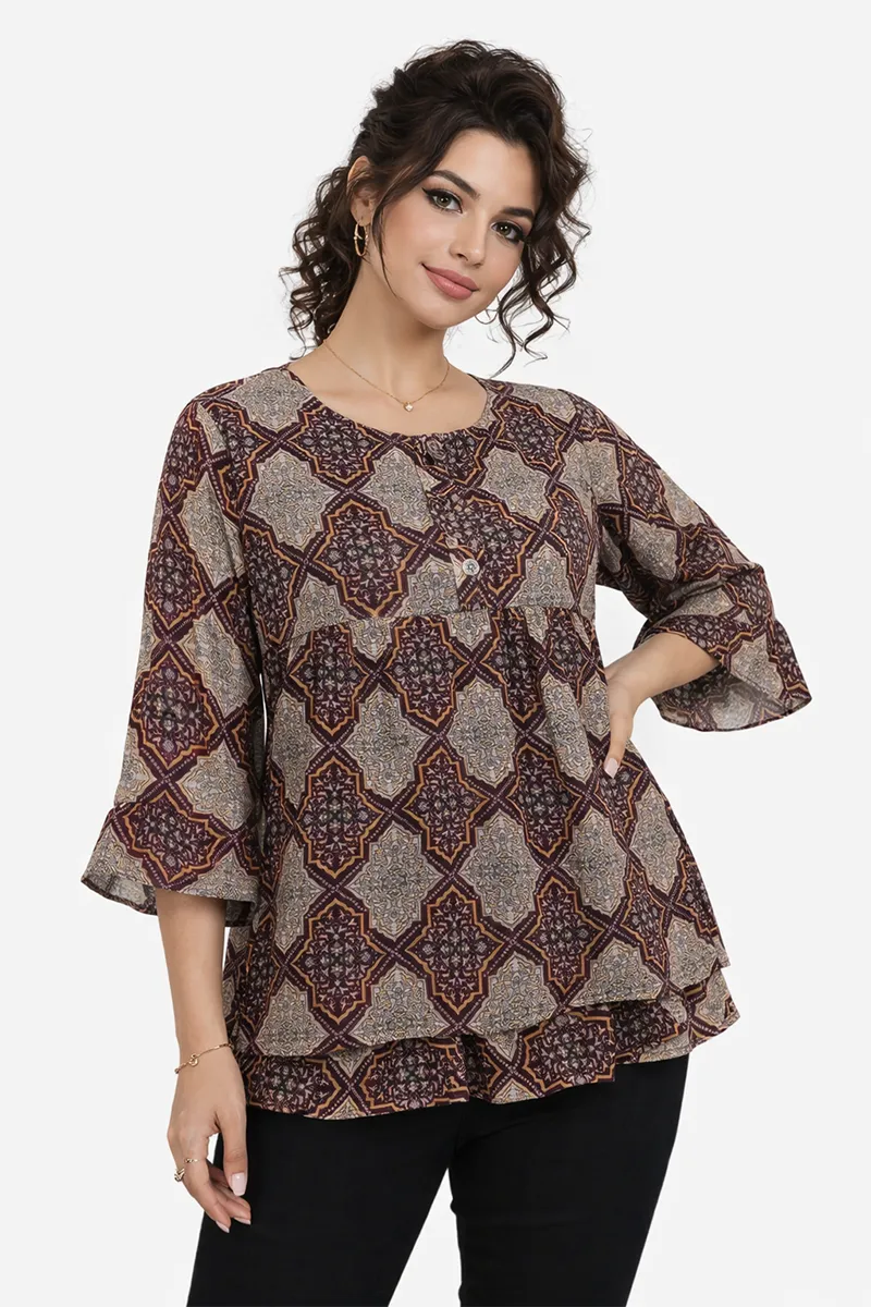 Georgette Ethnic Motifs Printed Top for Women 018835LBRO