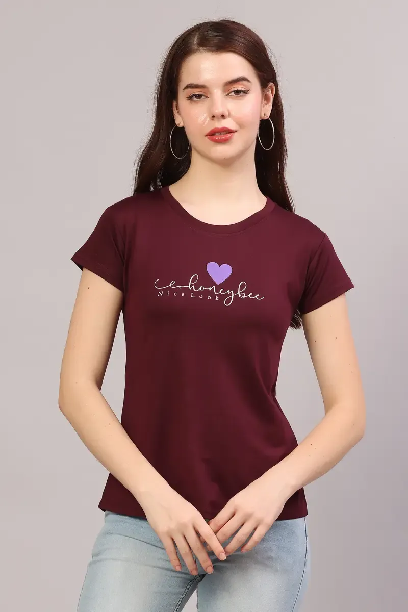 Cotton Lycra Typographic Print T-Shirt for Women