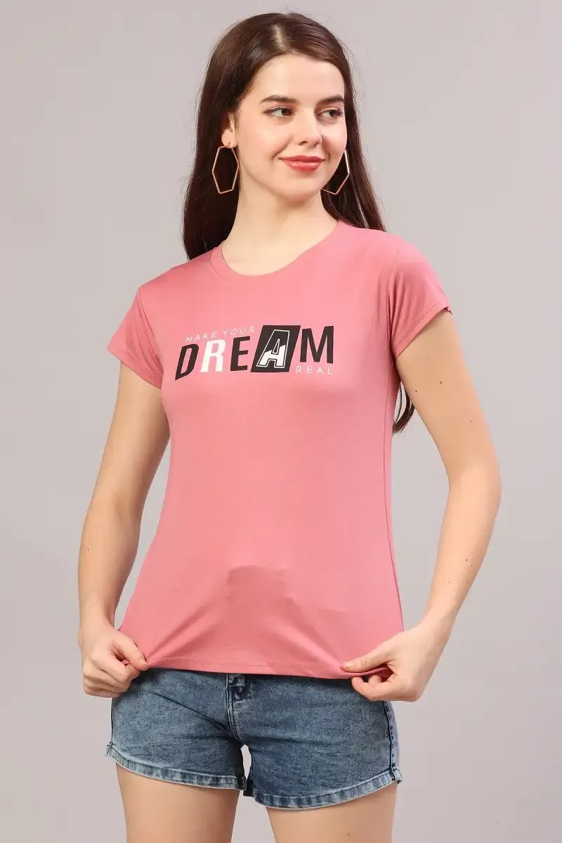 Cotton Lycra Typographic Print T-Shirt for Women