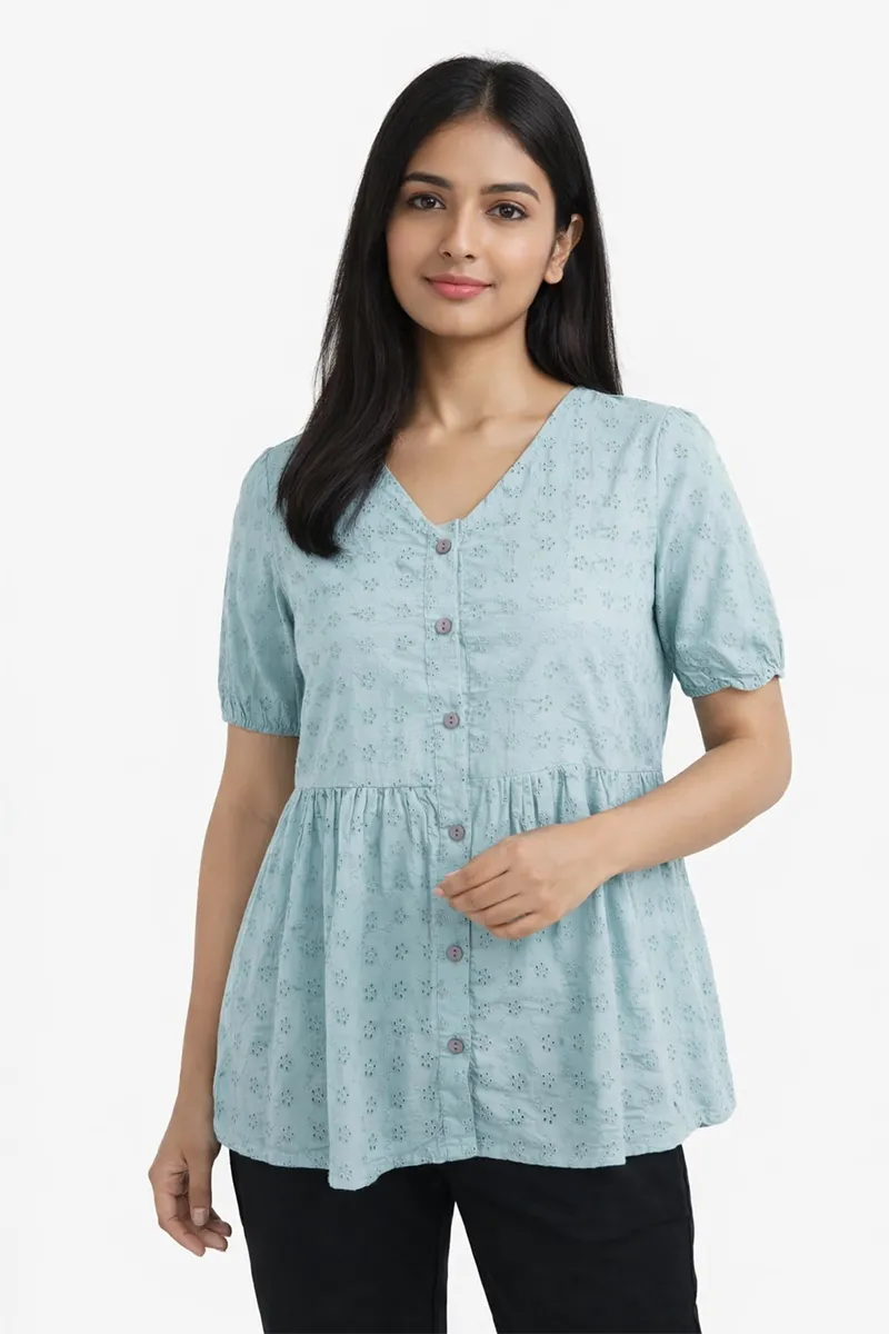 Cotton Embroidered Tops for Women 018842LBLU