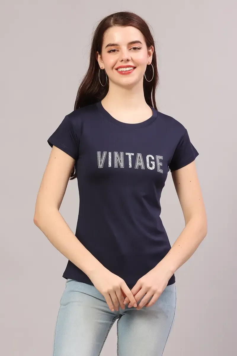 Cotton Lycra Typographic Printed T-Shirt for Women