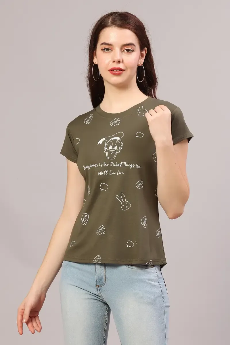 Cotton Lycra Conversational Printed T-Shirt for Women