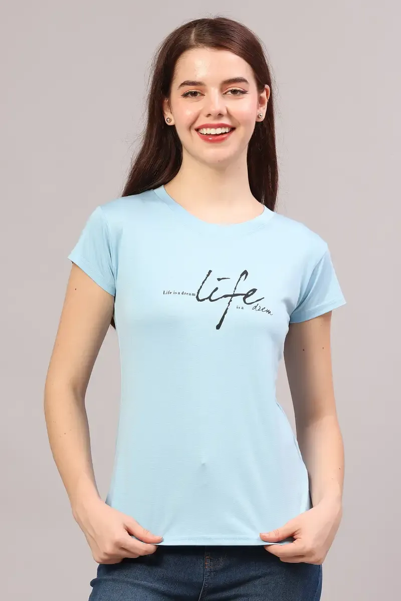 Cotton Lycra Typographic Printed T-Shirt for Women