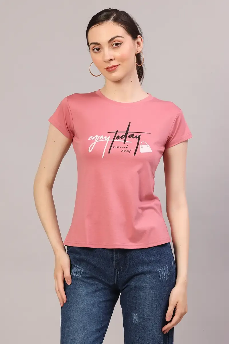 Cotton Lycra Typographic Printed T-Shirt for Women