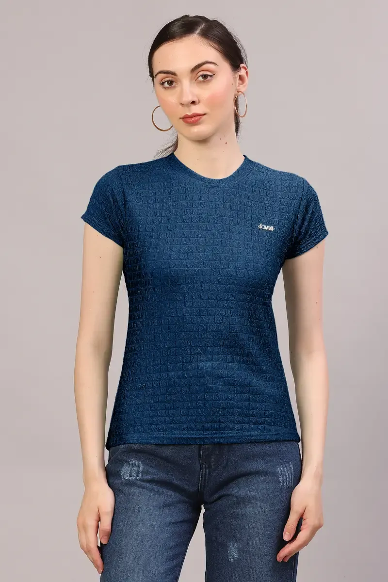 Cotton Lycra Self Design T-Shirt for Women 018867XLTEA