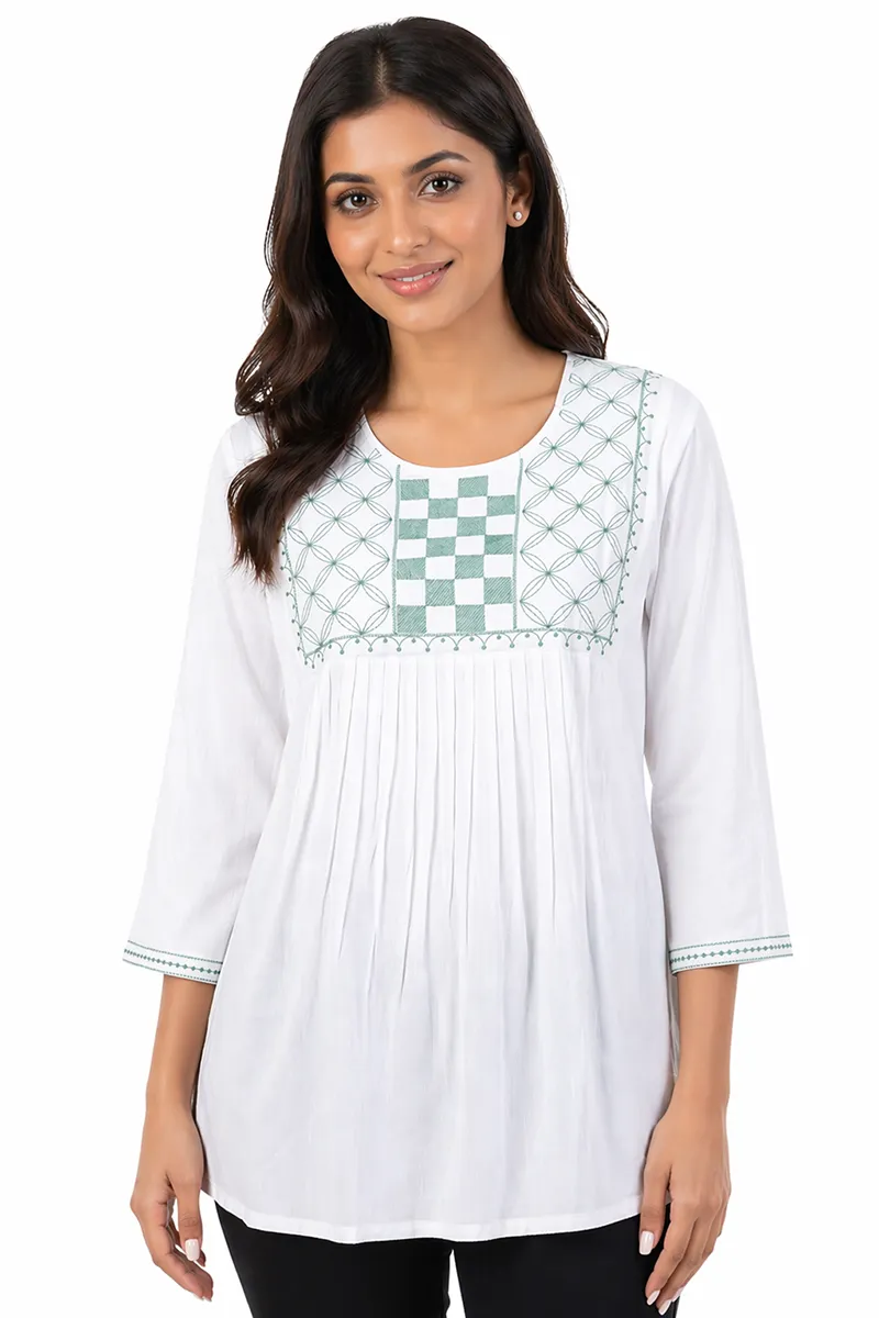 Georgette Embroidered Tunic Top for Women 018868XLWHI