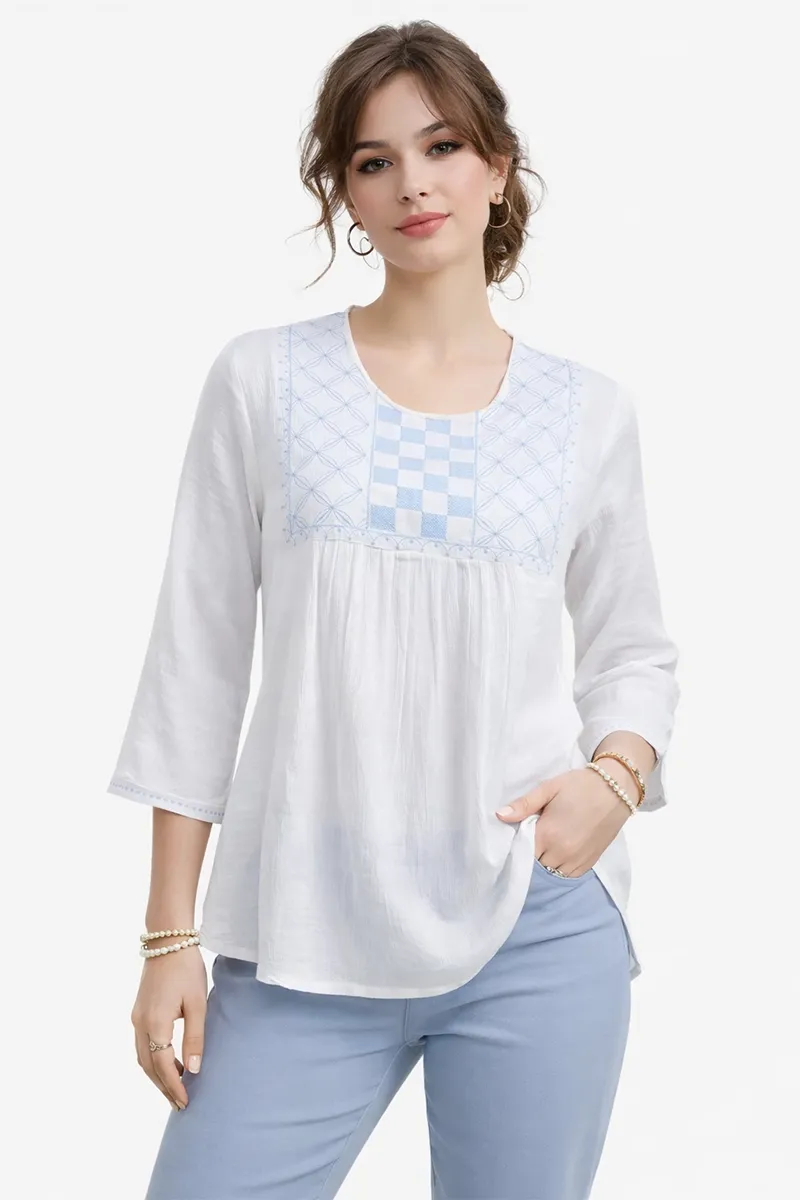 Georgette Embroidered Tunic Top for Women 018869LWHI