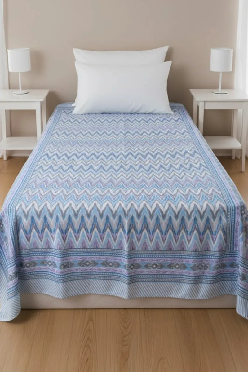 Shubh Rung Cotton Geometric Single Bedsheet 01887263X90INCBLU&PUR2
