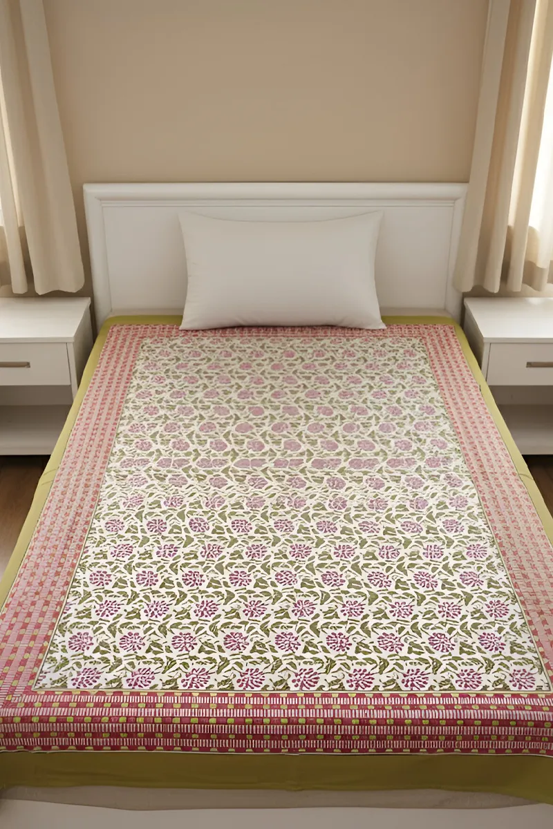Shubh Rung Cotton Floral Printed Single Bedsheet 01887763X90INCOLI&PIN