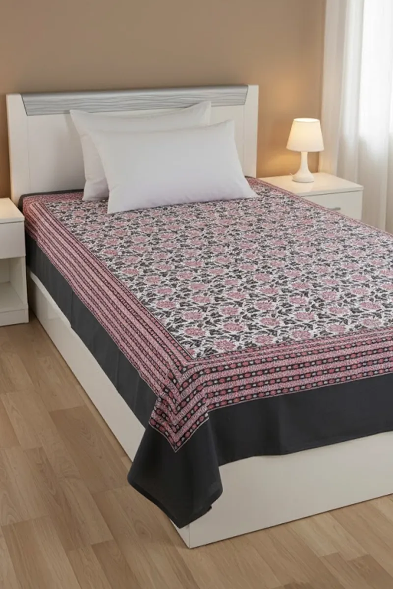 Shubh Rung Cotton Floral Printed Single Bedsheet 01887763X90INCPEA&GRE