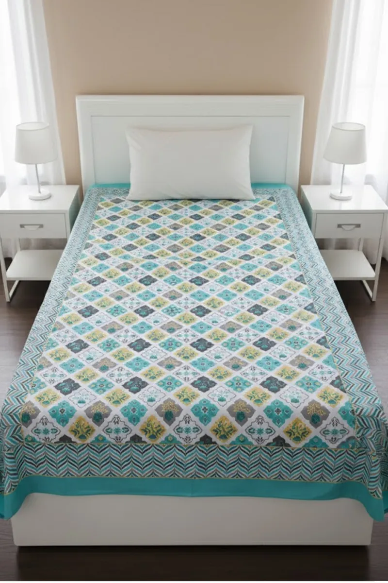 Shubh Rung Cotton Floral Printed Single Bedsheet 01887963X90INCAQUGRE&GRE