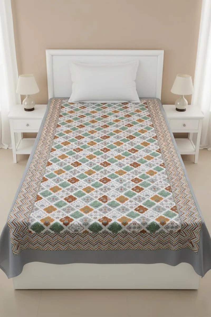 Shubh Rung Cotton Floral Printed Single Bedsheet 01887963X90INCGRE&MUS