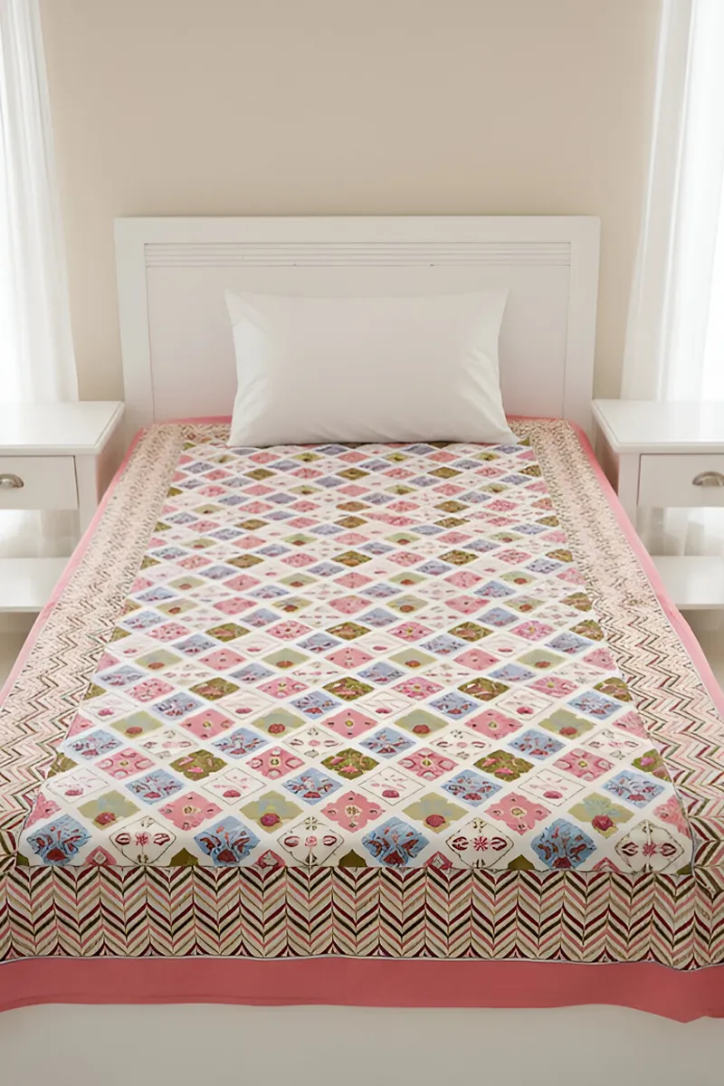 Shubh Rung Cotton Floral Printed Single Bedsheet 01887963X90INCPEA&GRE