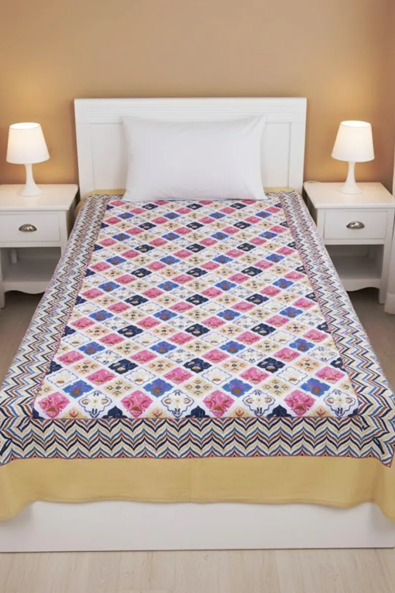 Shubh Rung Cotton Floral Printed Single Bedsheet 01887963X90INCSAN&BLU
