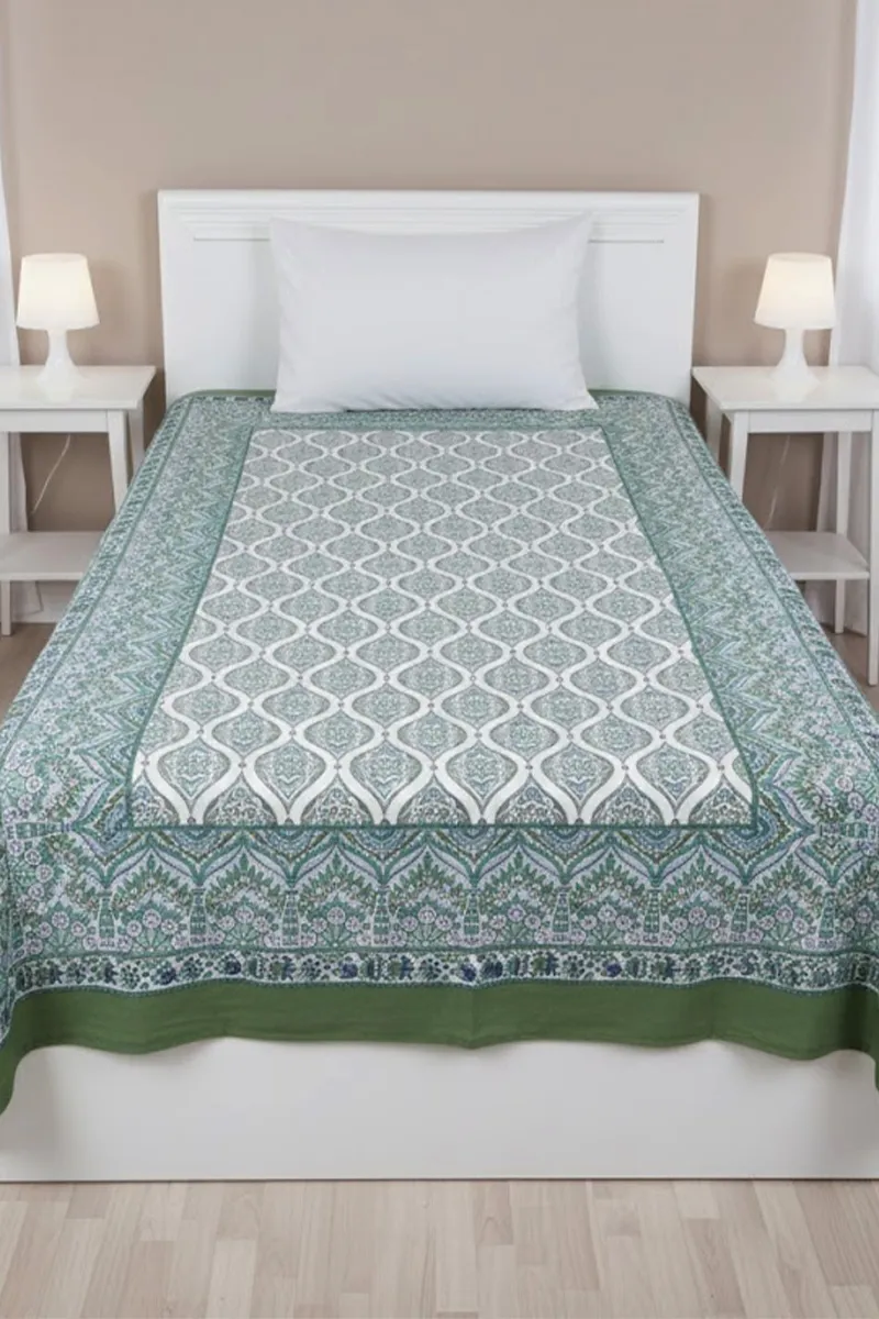 Shubh Rung Cotton Floral Printed Single Bedsheet 01888063X90INCGRE&WHI