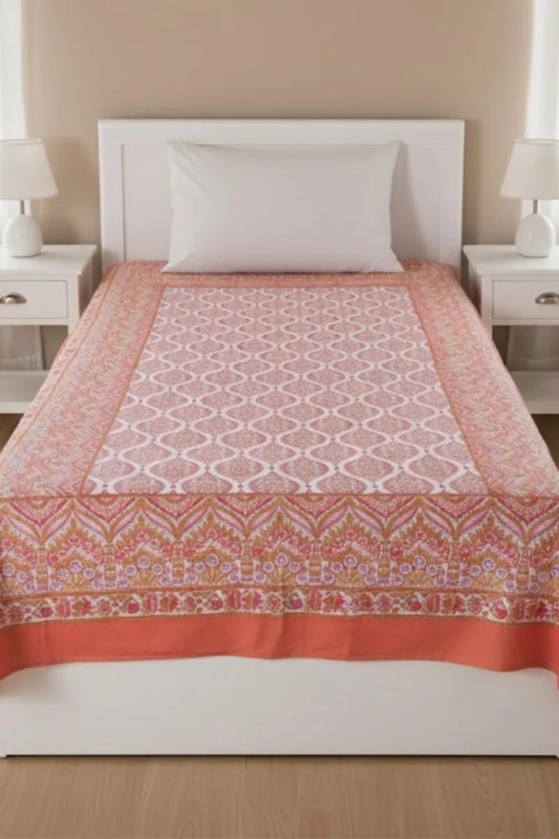 Shubh Rung Cotton Floral Printed Single Bedsheet 01888063X90INCORA&WHI