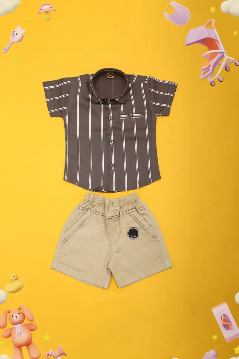 Baby Boy's Striped Shirt with Shorts Set (2-Pcs Set) 018888BRO&BEI13M