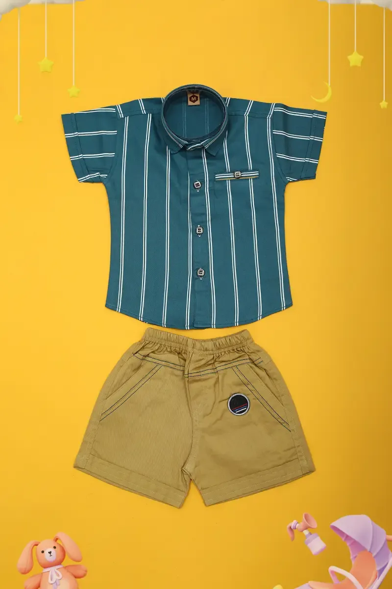 Baby Boy's Striped Shirt with Shorts Set (2-Pcs Set) 018888TEA&KHA6122