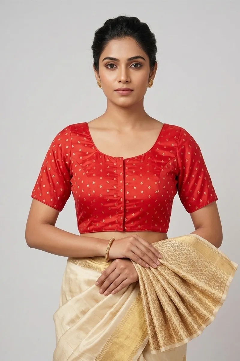 Banarasi Silk Printed Readymade Blouse for Women 018908RED42