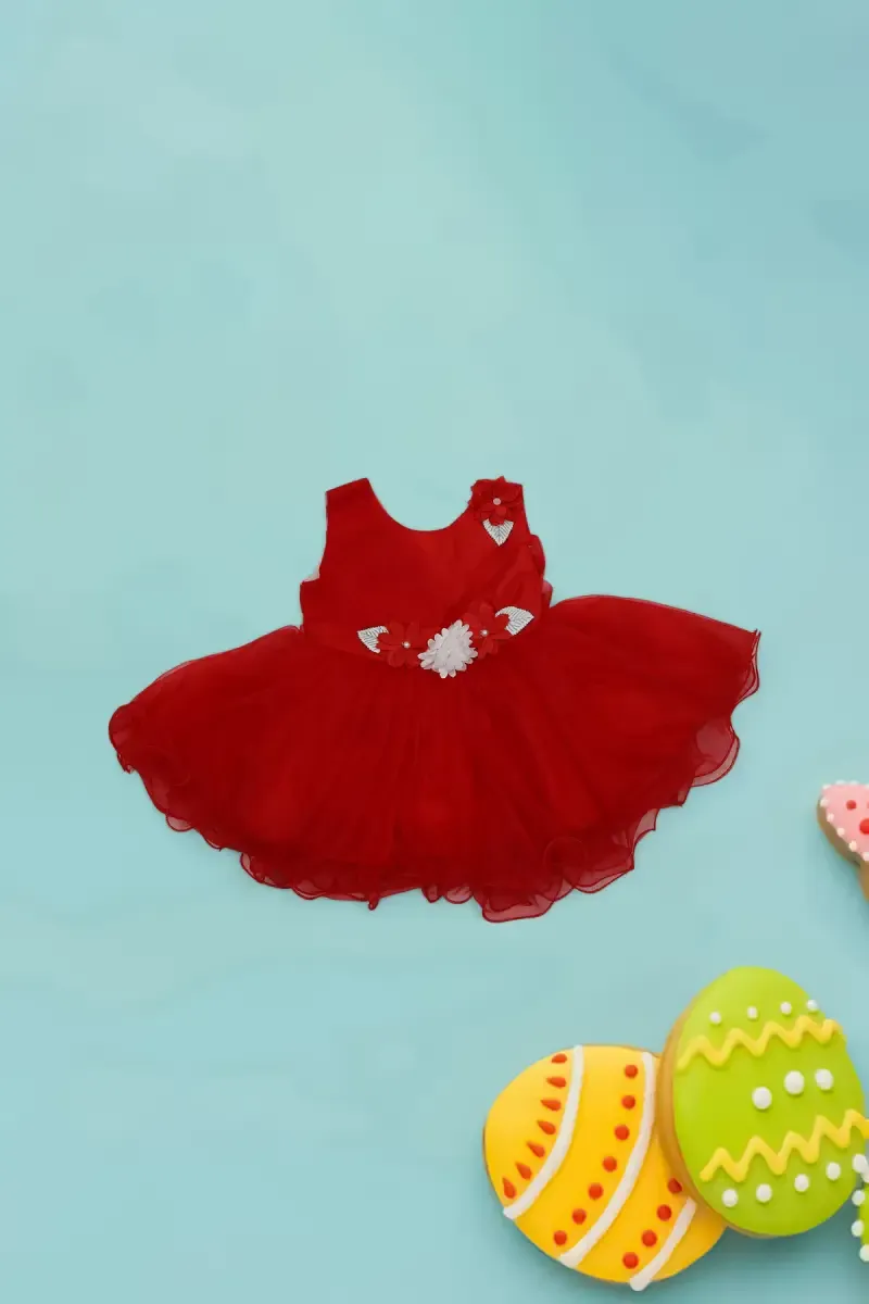 Just Born Baby Girl's Netted Frock  018914RED36M