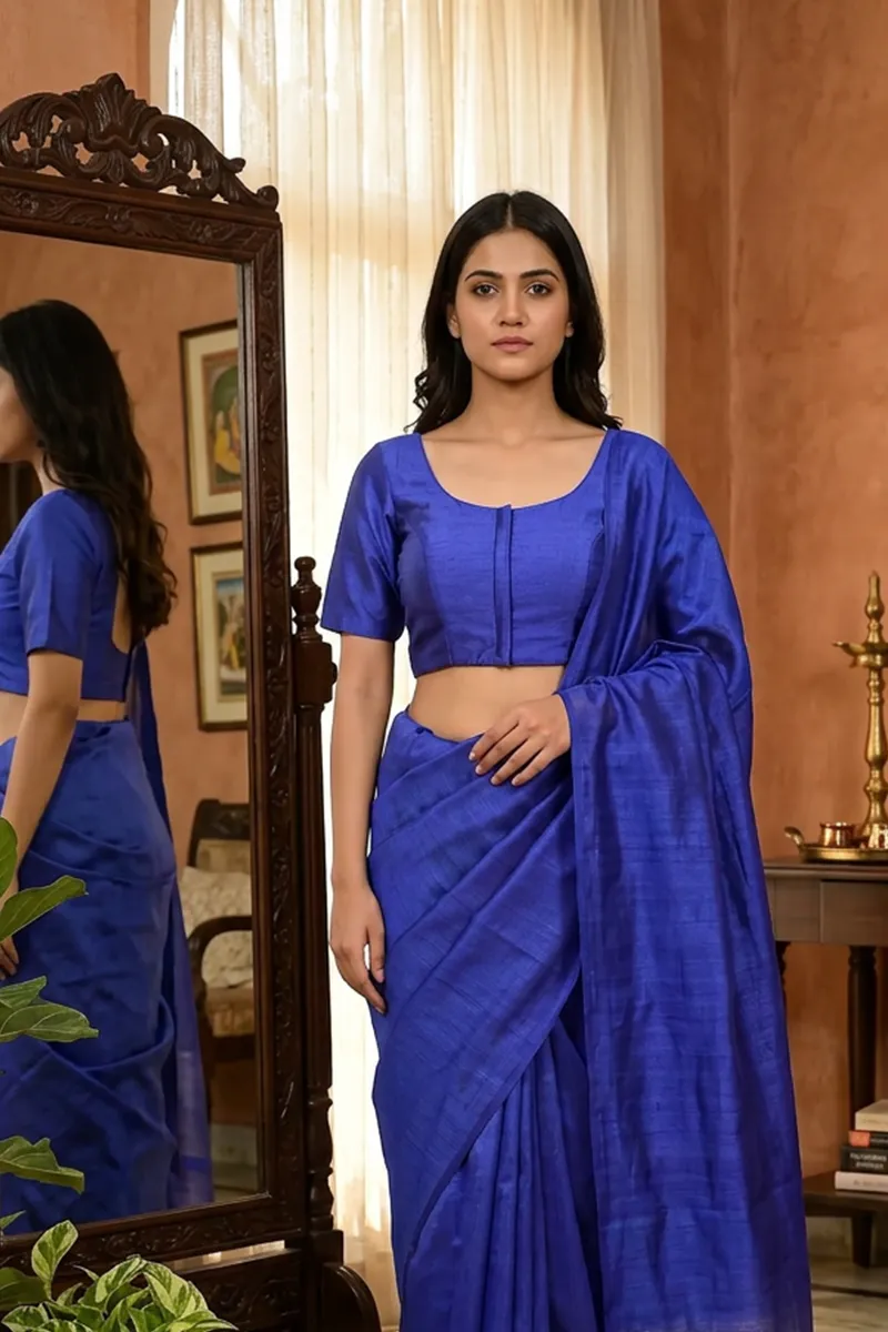 Phantom Silk Solid Readymade Blouse for Women 018915BLU42