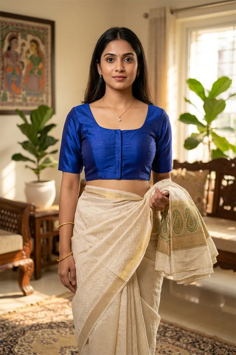 Phantom Silk Solid Readymade Blouse for Women 018915DARBLU42