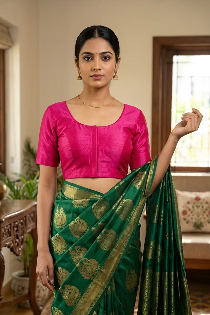 Phantom Silk Solid Readymade Blouse for Women 018915DEEPIN42