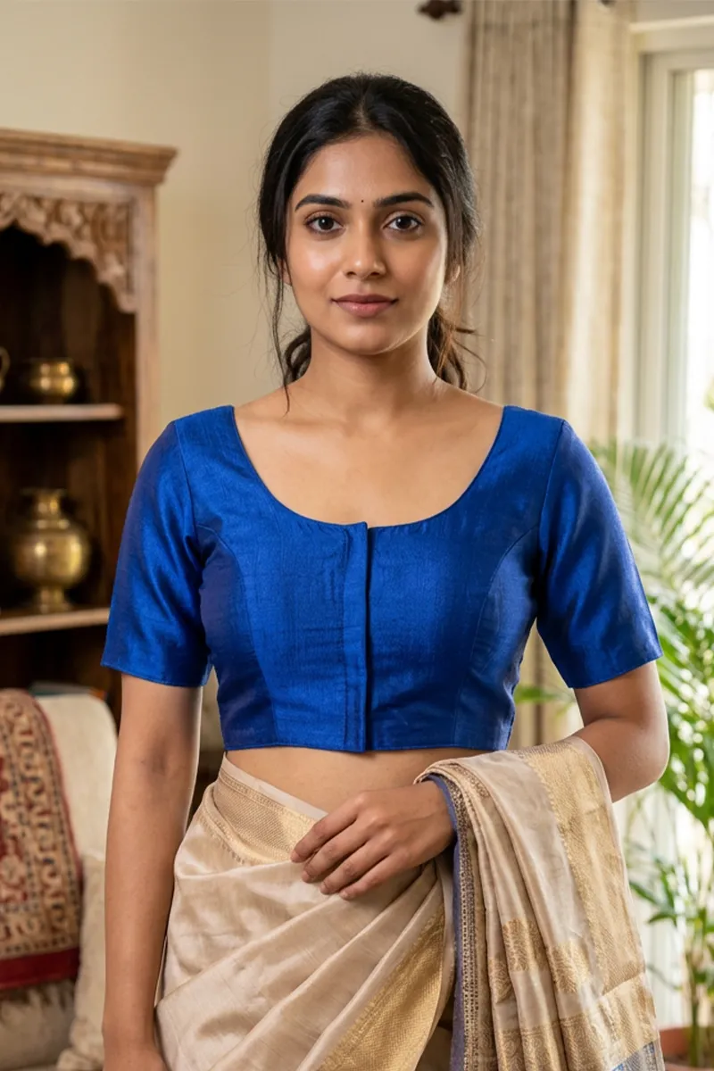 Phantom Silk Solid Readymade Blouse for Women 018915INKBLU42
