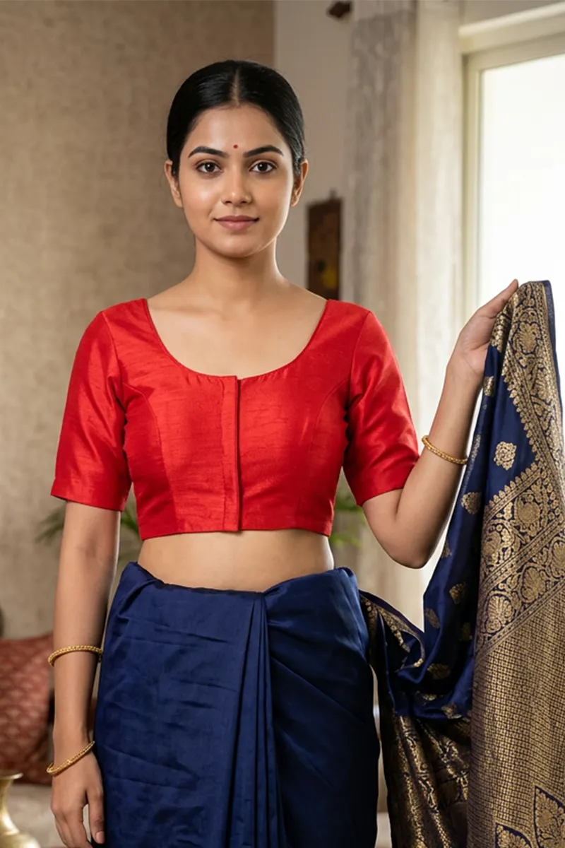 Phantom Silk Solid Readymade Blouse for Women 018915RED42