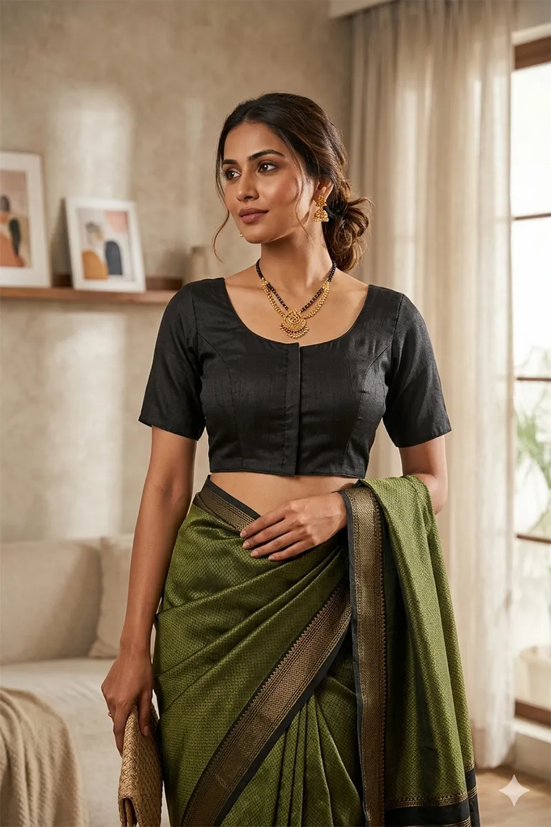 Cotton Blend Solid Readymade Blouse for Women 018930BLA42