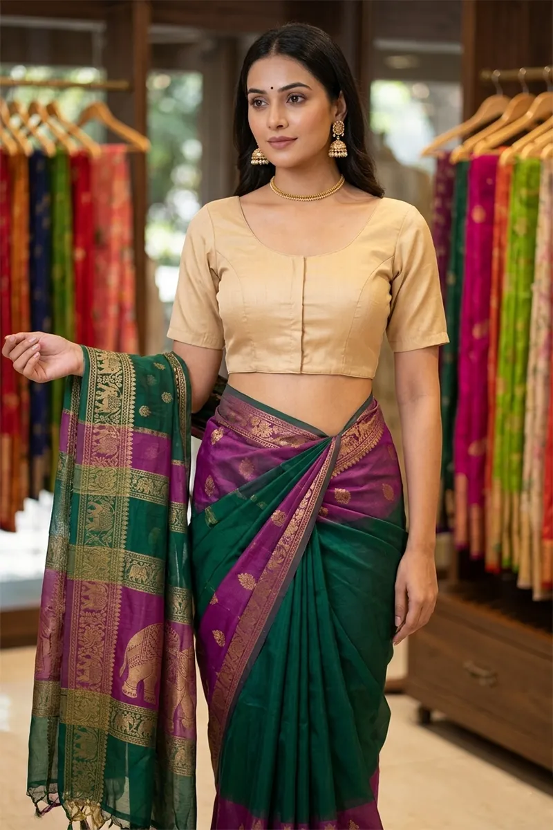 Cotton Blend Solid Readymade Blouse for Women 018930CRE42