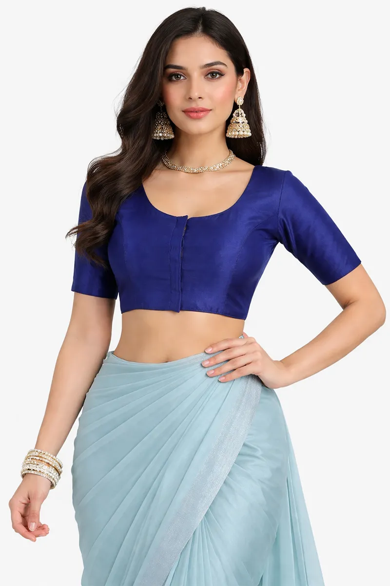 Cotton Blend Solid Readymade Blouse for Women 018930DARBLU34