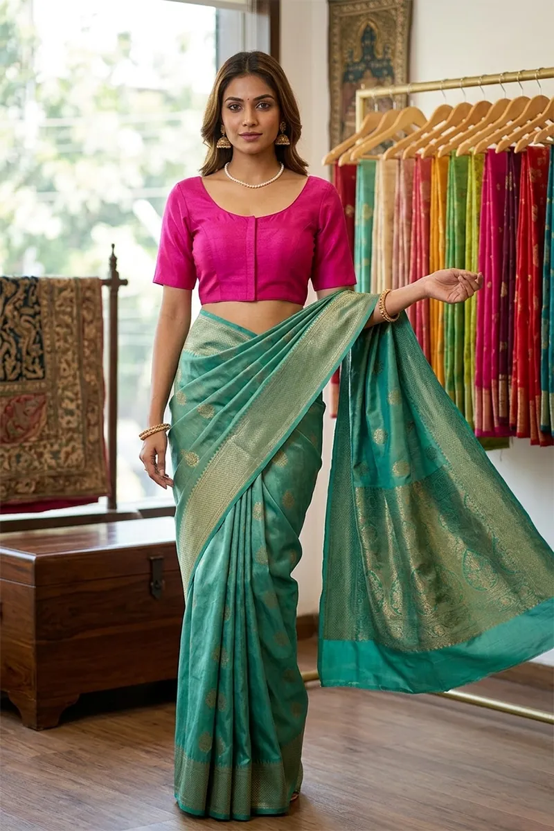 Cotton Blend Solid Readymade Blouse for Women 018930PIN42