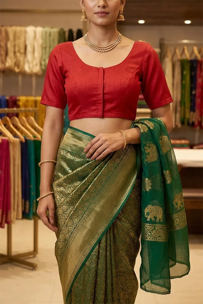 Cotton Blend Solid Readymade Blouse for Women 018930RED36