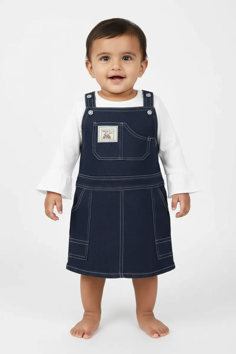 Baby Girl's Solid T-shirt with Pinafore Set (2-Pcs Set)