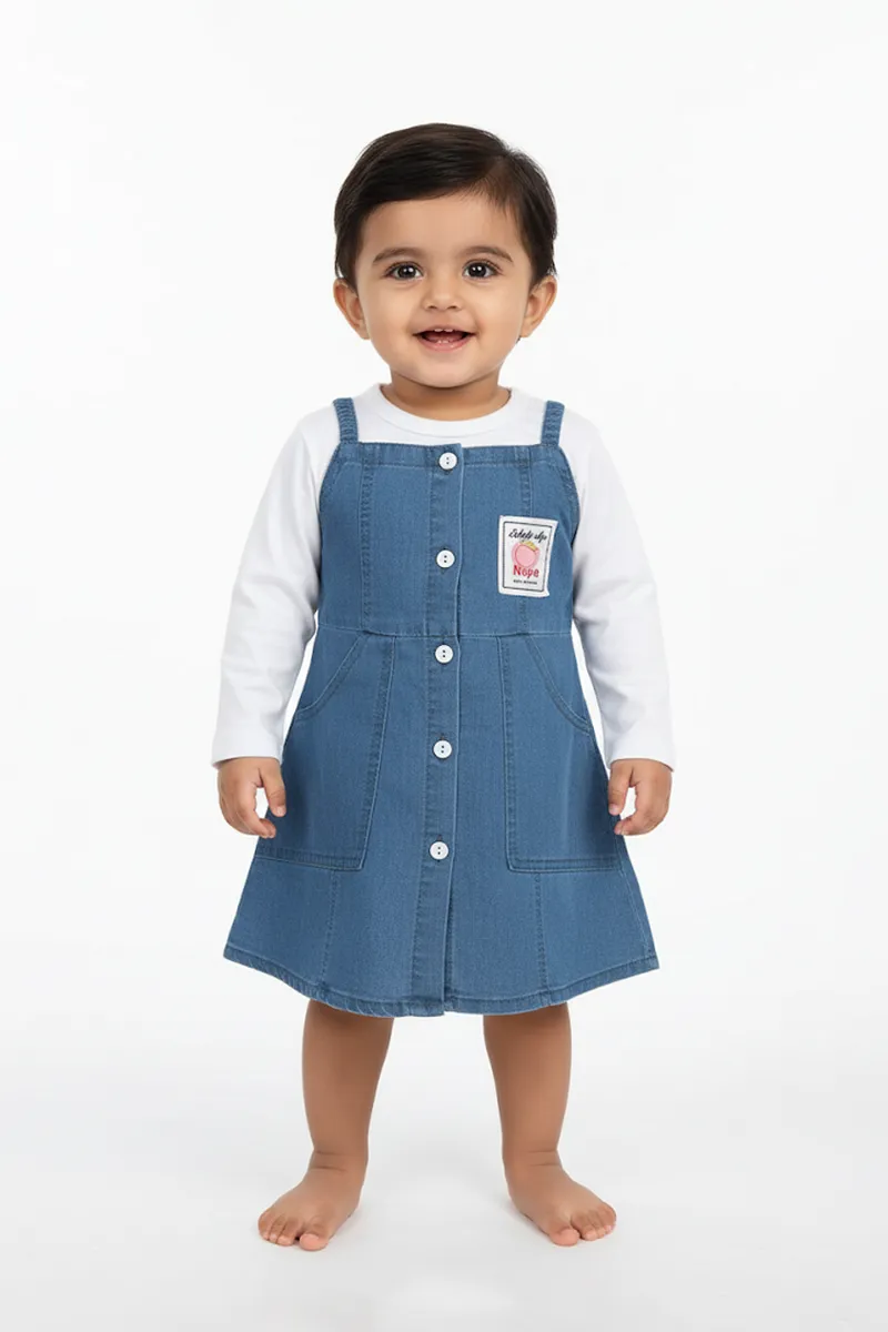 Just Born Girl's Solid T-shirt with Pinafore Set (2-Pcs Set) 018956BLU612