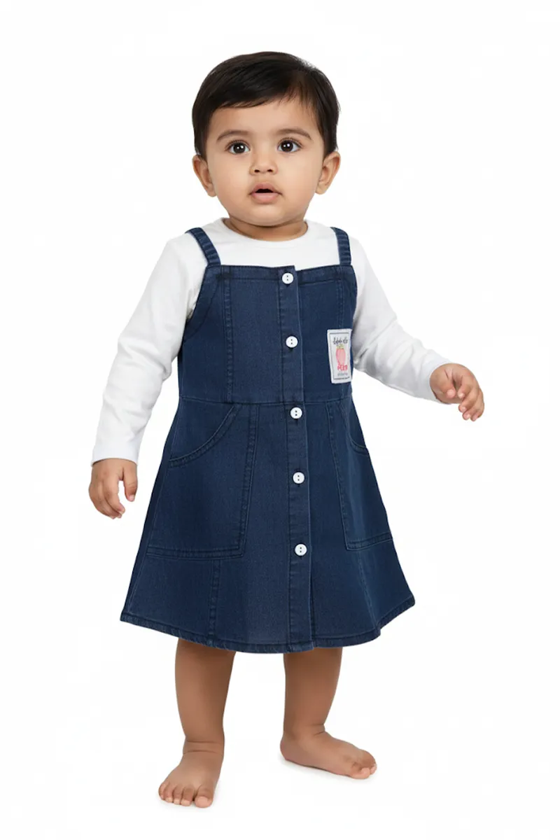 Just Born Girl's Solid T-shirt with Pinafore Set (2-Pcs Set) 018956DARBLU612