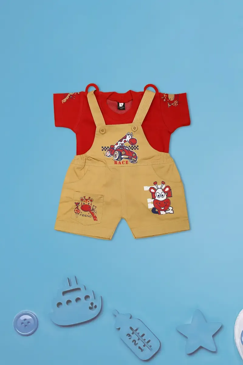 Baby Boy's Printed T-shirt with Dungaree Set (2-Pcs Set) 019025RED03M