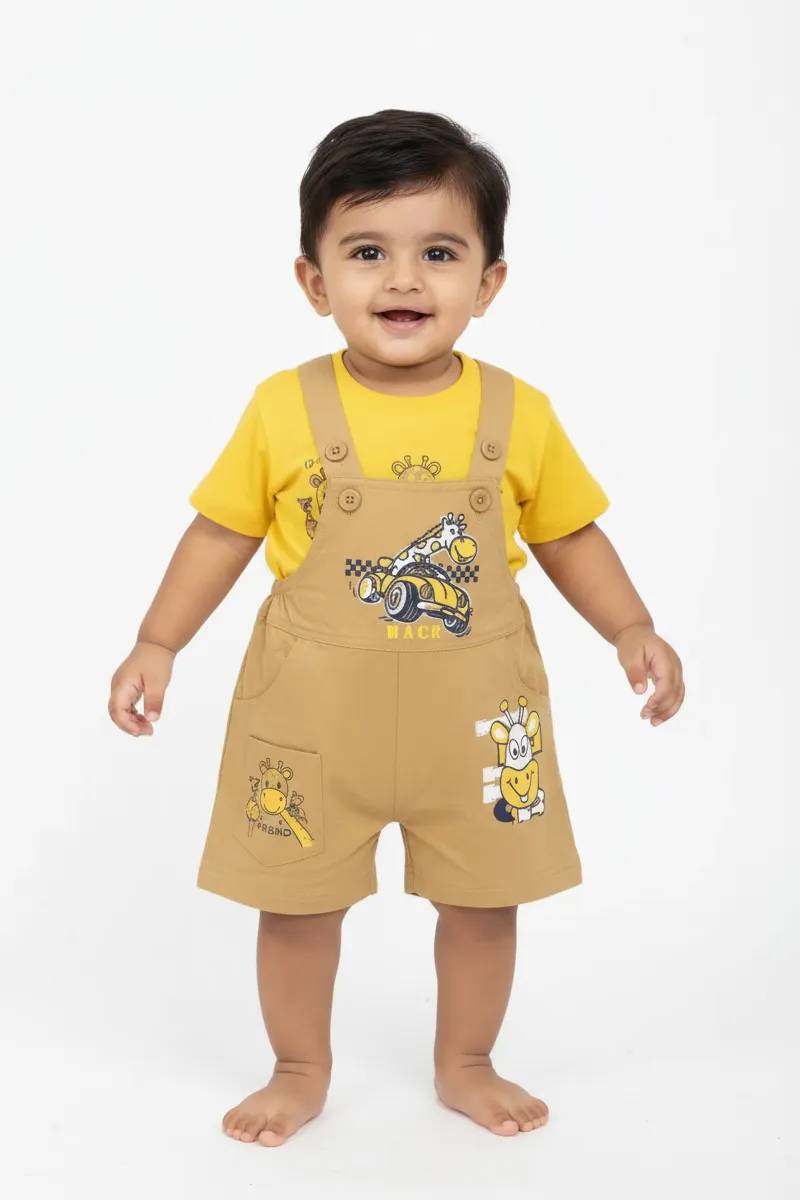 Baby Boy's Printed T-shirt with Dungaree Set (2-Pcs Set) 019025YEL03M