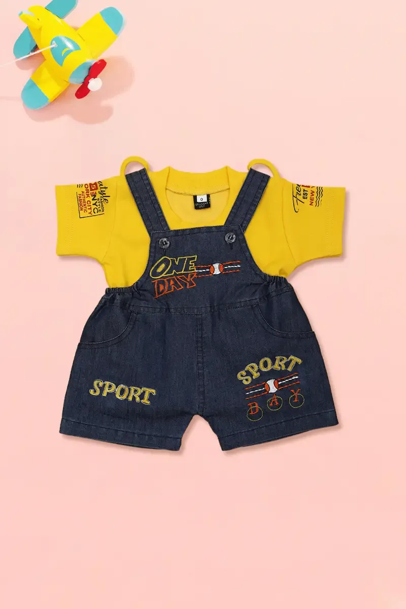 Baby Boy's Cotton T-shirt with Dungaree Set (2-Pcs Set) 019029YEL03M
